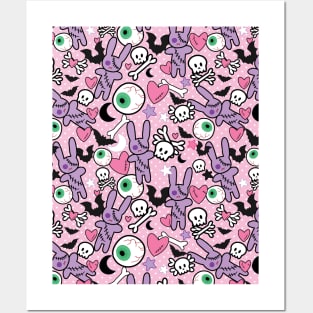 Pastel goth spooky bunny bats Edit Posters and Art